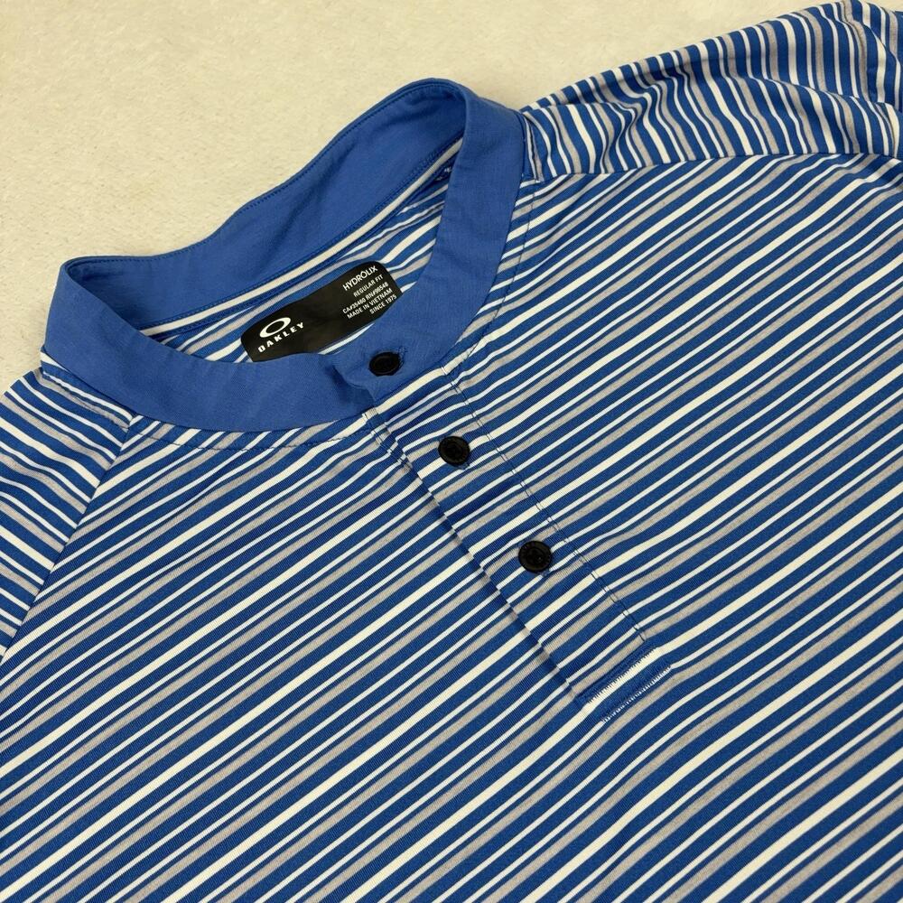 Oakley Shirt Mens 2XL Blue Striped Henley Hydrolix Moisture Wicking Quick Dry
